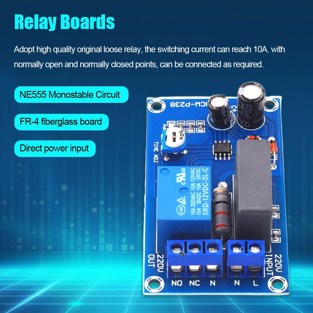 220V Circuit Board Adjustable Time Delay Relay Module Input Output Dropping Resistor Accessories for Corridor Staircase Light