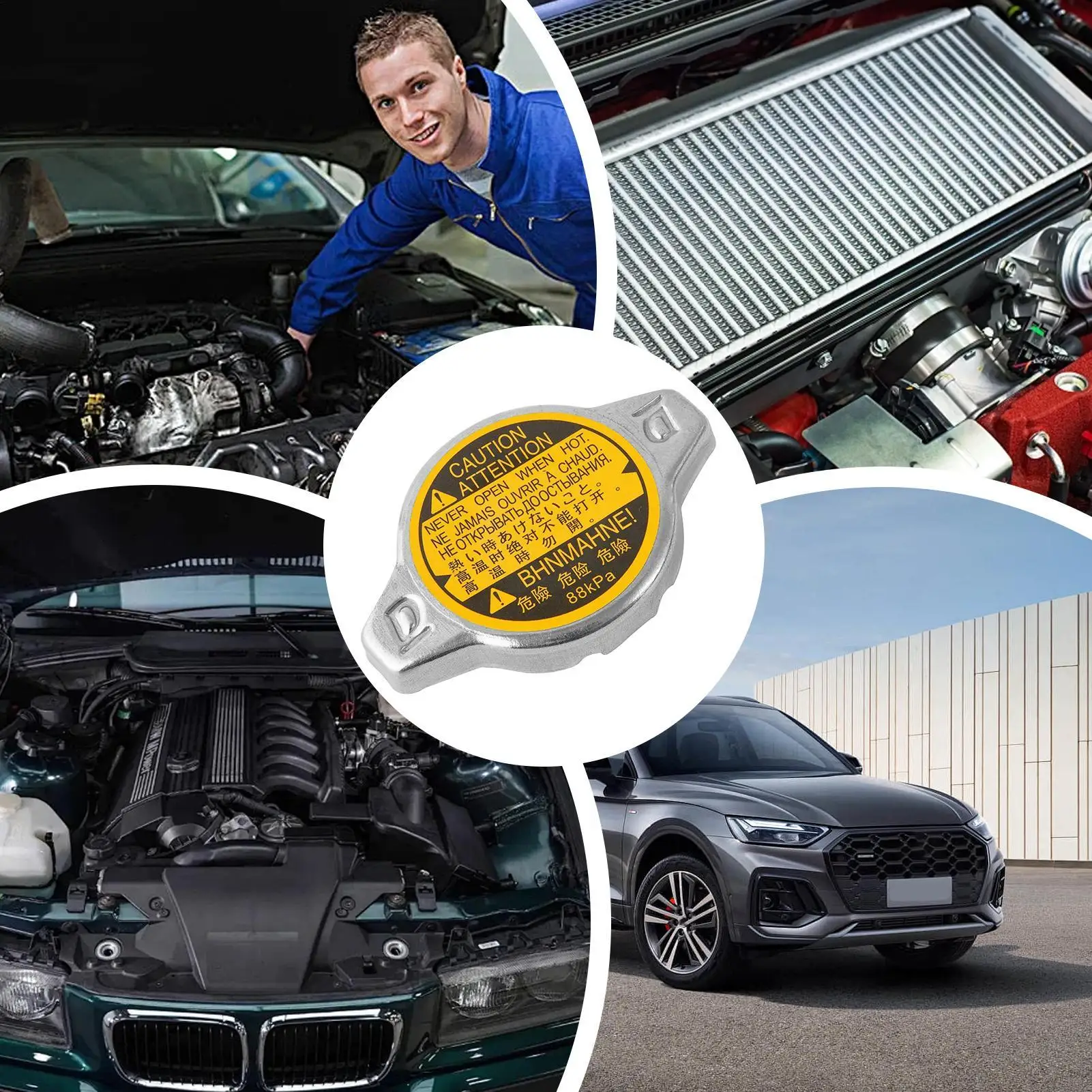 استبدال غطاء المبرد السيارات الفولاذ المقاوم للصدأ خزان غطاء عازل تبديد الحرارة استبدال أجزاء للسائقين القياسية #5