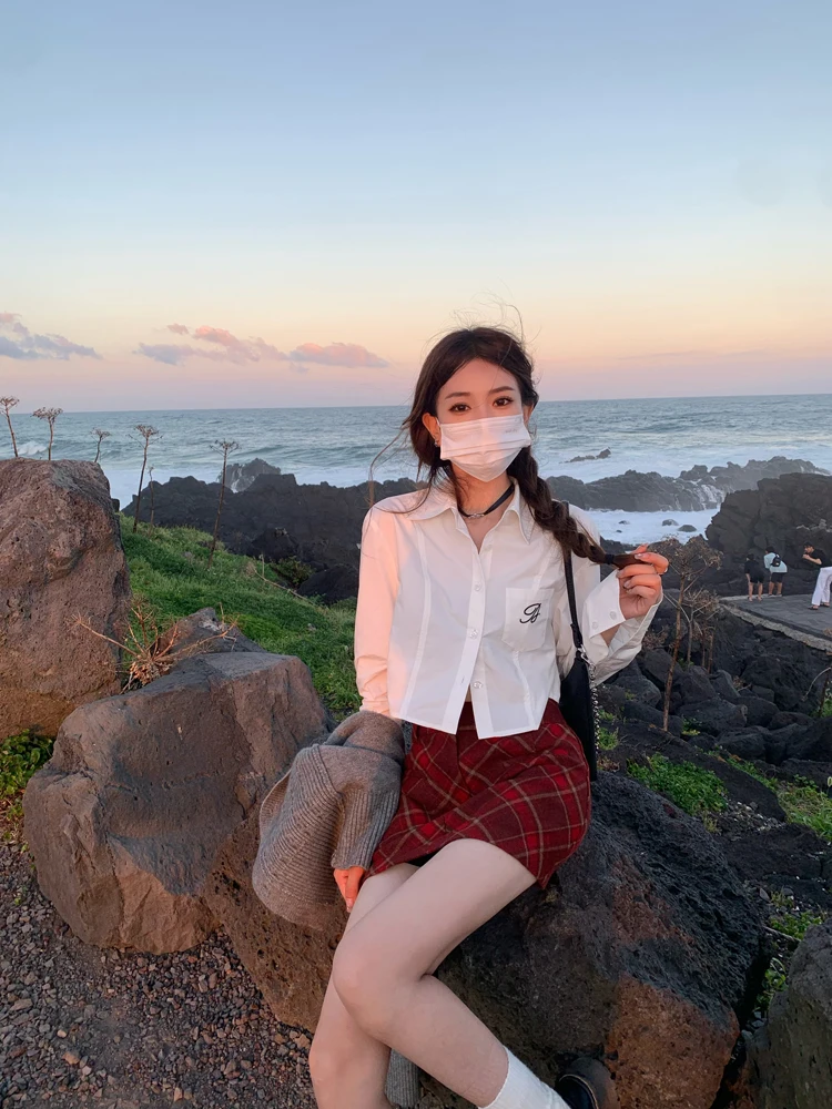 

Hhi Embroidered ort irt Women's Spring Autumn New Inner Design Korean Sle Loose Fit Long Sve Cotton Top