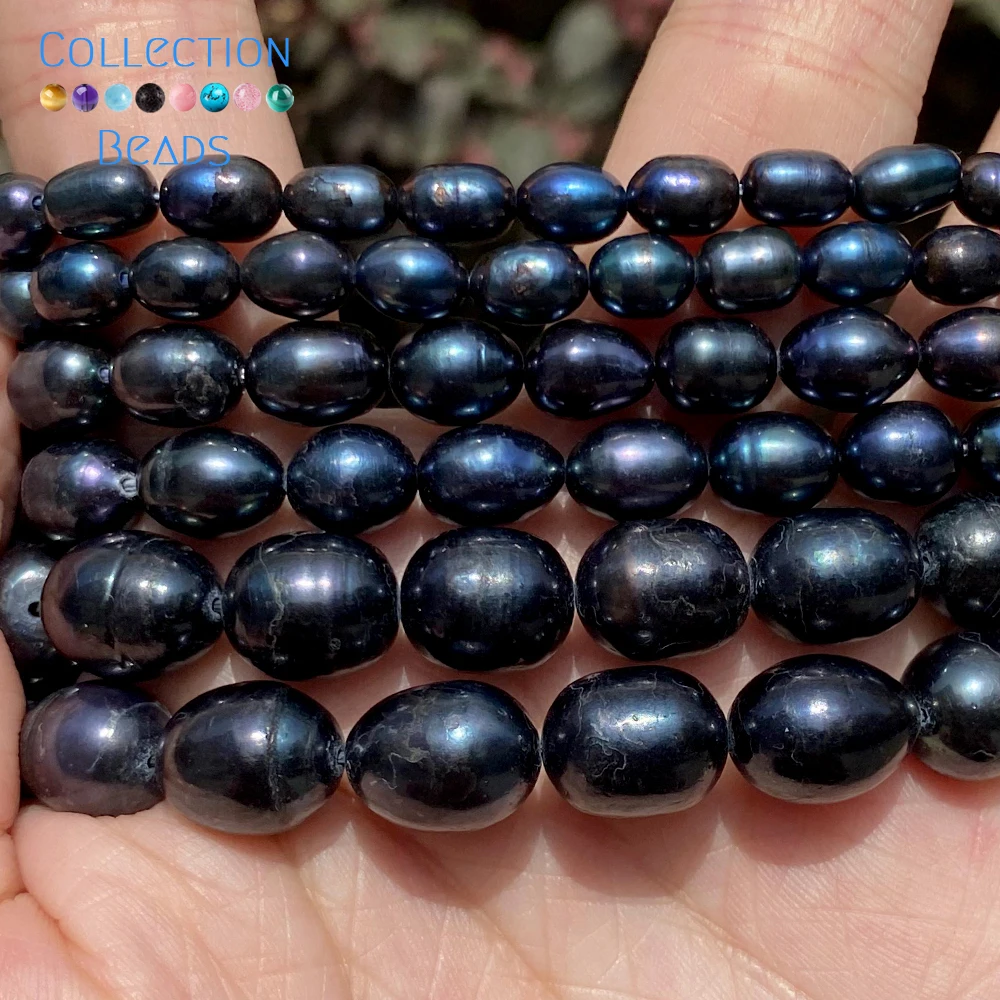 Natural Black Freshwater Pearl Beads High Quality Rice Shape Punch Loose for Jewelry Making DIY Necklace Bracelet 4-5/7-8/9-10mm