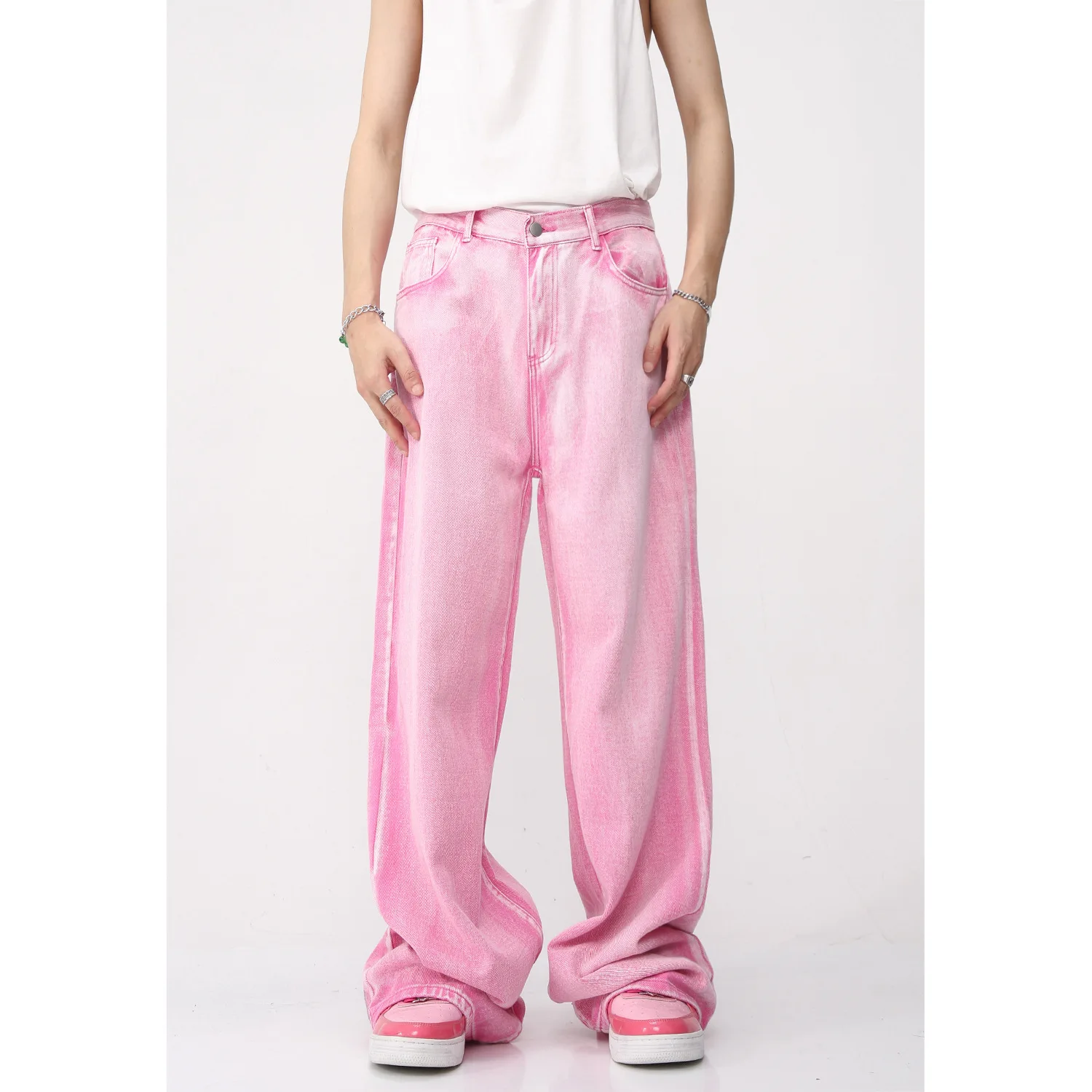 

2023 Men's New Pink Jeans Straight Casual