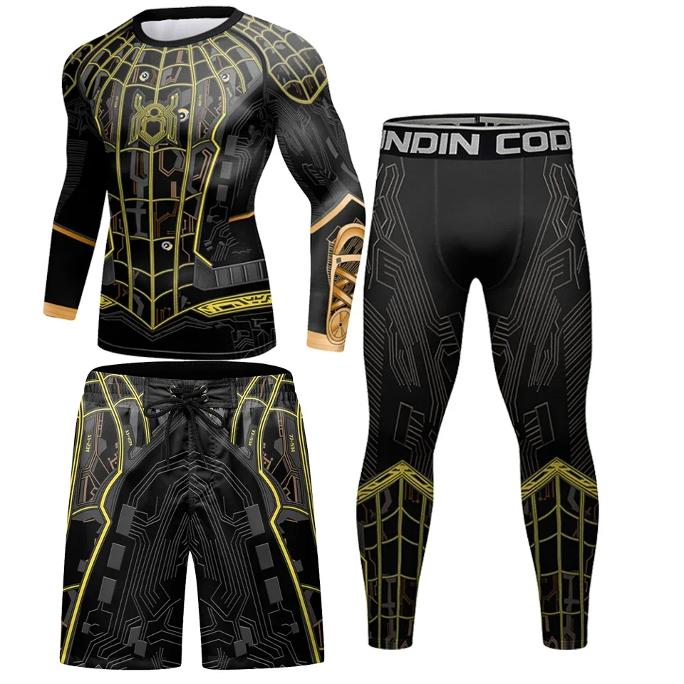 MMA Rashguard T-Shirt Spodnie Męski Kombinezon Treningowy Zestaw BJJ Gi Rashguard Muay Thai MMA Spodenki Trening Jogging Dres