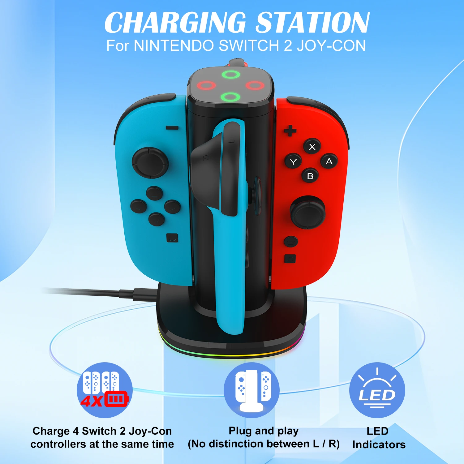 4 في 1 لـ Switch2 Joycon قاعدة شحن لنينتندو سويتش 2 4 شاحن تحكم مؤشر LED محطة شحن لـ NS2