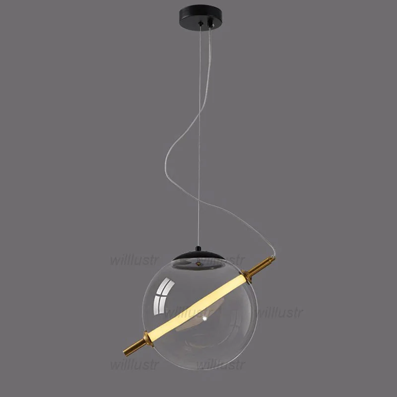 Creative Smoke Glass Ball Pendant Lamp LED Tube Suspension Light Luxury Art Cafe Hotel Bar Hanging Ceiling Chandelier