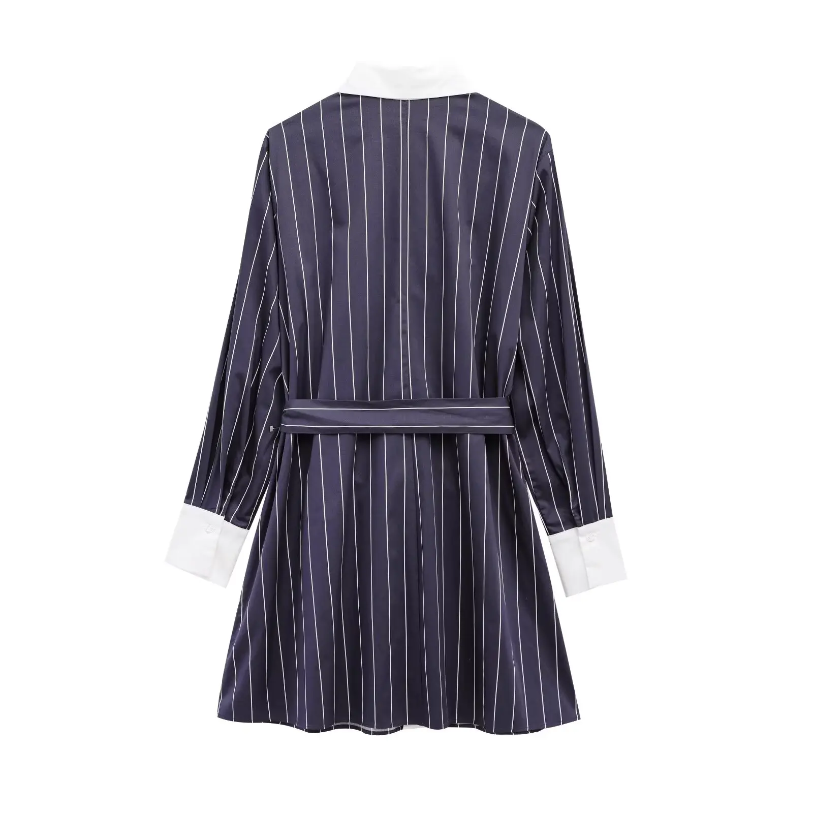 PB&ZA Gestreepte damesoverhemdjurk met lange mouwen en kraag en riemdetail voor de zomer om een chique en professionele look te creëren