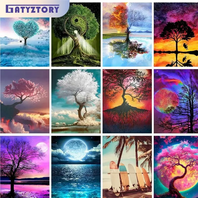 

GATYZTORY Rhinestones Diamond Painting 5D DIY Gifts Jewelry Cross Stitch Fantasy Trees Mosaic Diamond Art Wall Decor For Adults