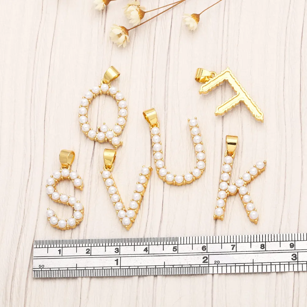 OCESRIO Big Pearl Letter Necklace Pendant Copper Gold Plated Initial  Alphabet Jewelry Making Supplies Wholesale pdta945