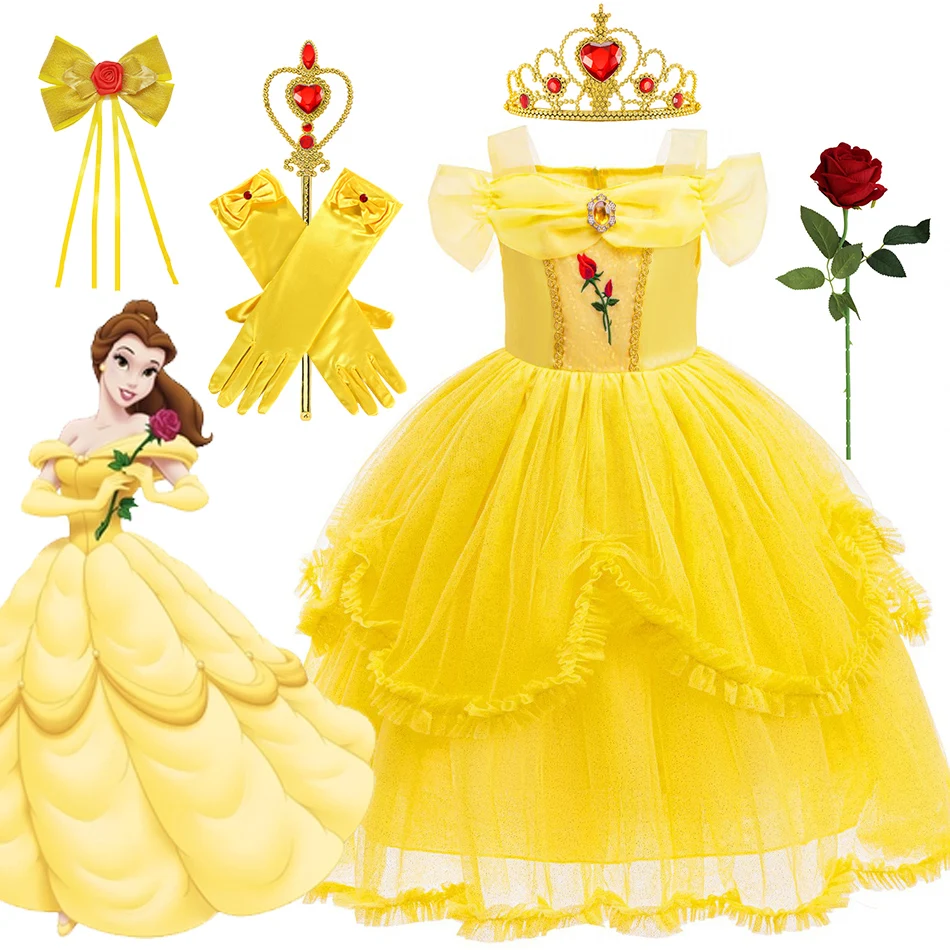 Disney Belle Princess Cosplay Dress Beauty and the Beast Kids Charm Costume Girls Birthday Carnival Christmas Party Vestido