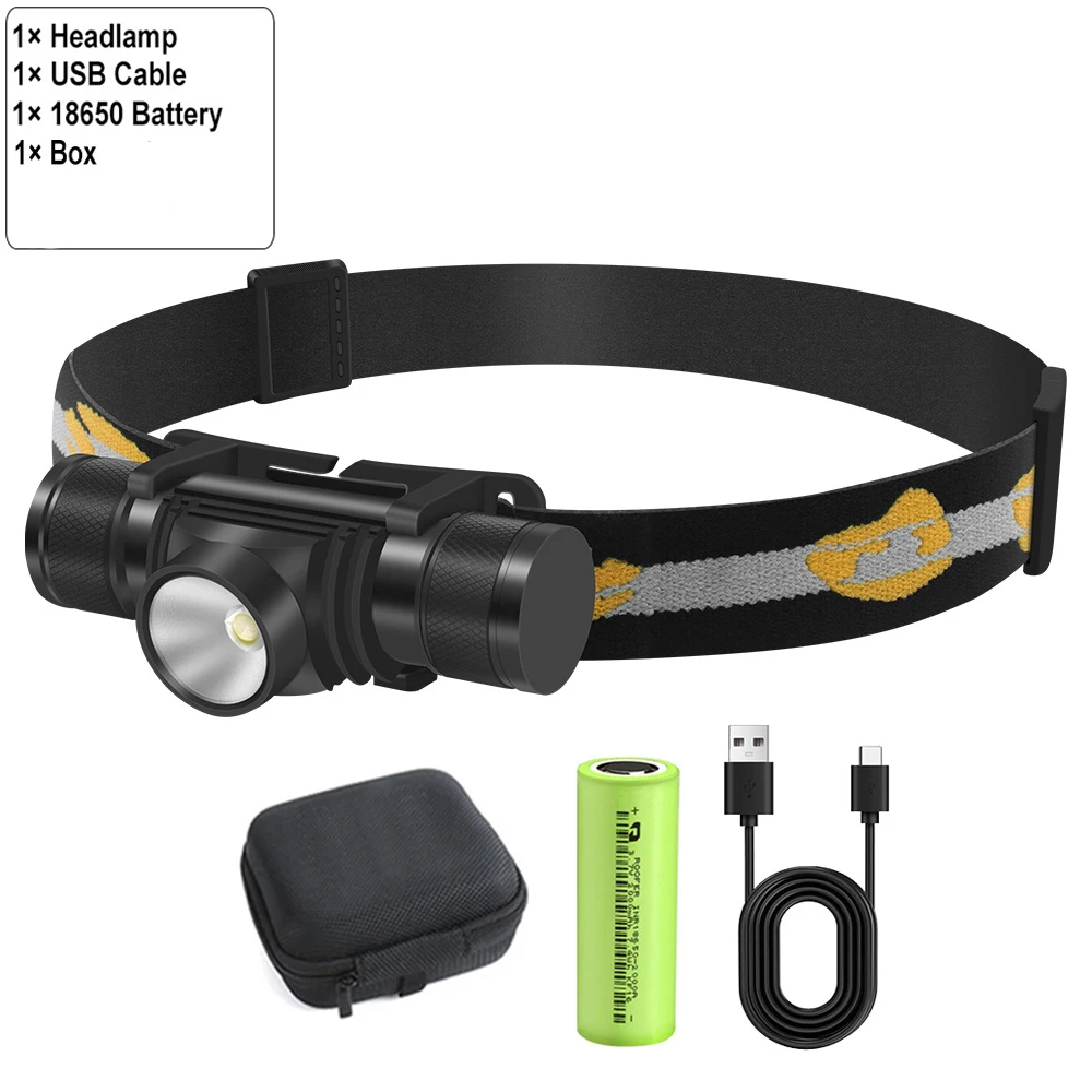 BORUiT LED-Mini-Stirnlampe, leistungsstarker 2000 lm-Scheinwerfer, 18650, wiederaufladbarer Kopf, wasserdichte Taschenlampe, Camping, Jagd, Beleuchtung