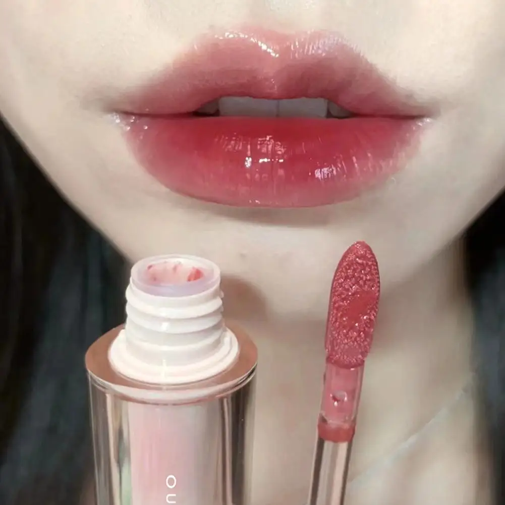 New High-end Iced Tea Mirror Lip Glaze Nude Tea Translucent Oil Lip Tint Waterproof Lasting Transparent Jelly Liquid Lipstick