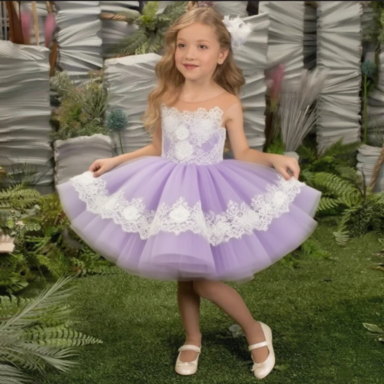 

Фиолетовое платье с цветочным узором для девочек с вышивкой и цветочной накидкой, бальное платье принцессы, пышная юбка, фатиновая фея для выпускного вечера для юных подружек невесты