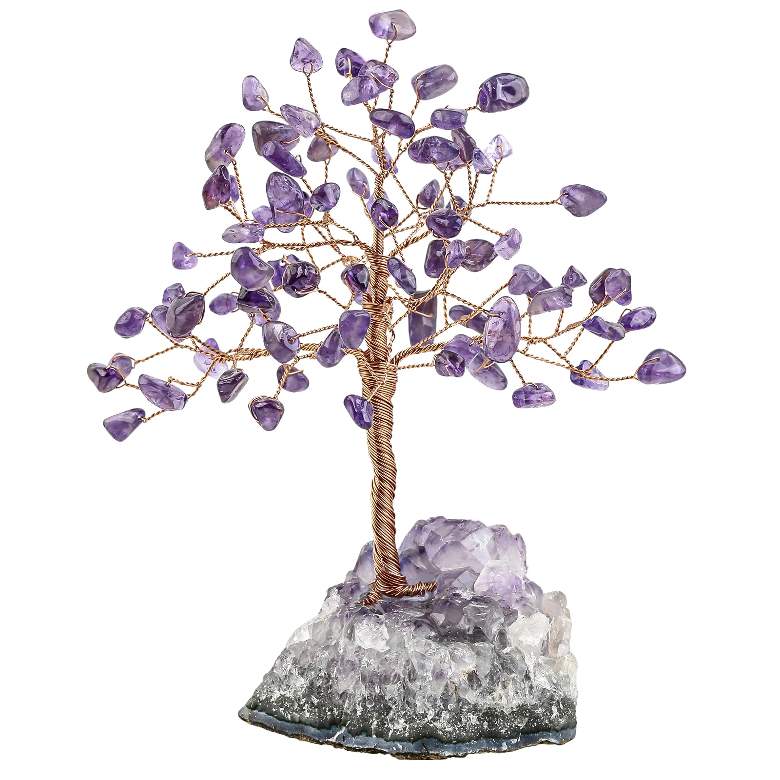 

TUMBEELLUWA Luck Money Crystal Tree With Reiki Healing Amethyst Quartz Base Natural Minerals Gemstone Craft Home Decor DIY Gift