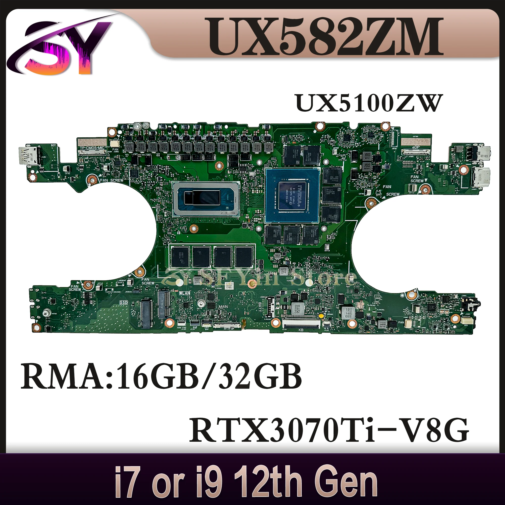 UX582ZM Mainboard For ASUS UX582ZW UX5100ZW UX5100ZM UX582Z UX5100Z Laptop Motherboard i7 i9 12th Gen RAM-16GB/32GB