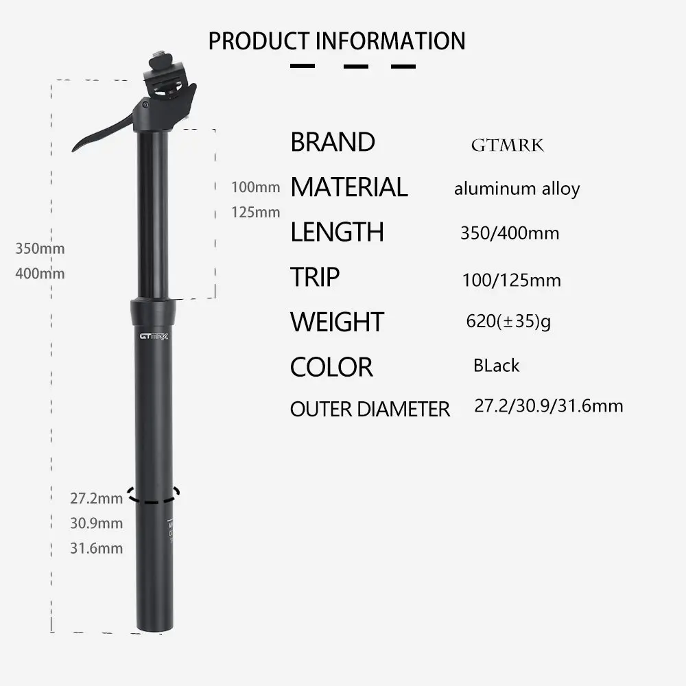 Hydraulische Dropper-Sattelstütze für Mountainbike, 27,2/30,9/31,6 mm höhenverstellbare MTB-Sattelstütze, CNC-Aluminiumlegierung Fahrradsattel – Detail 2