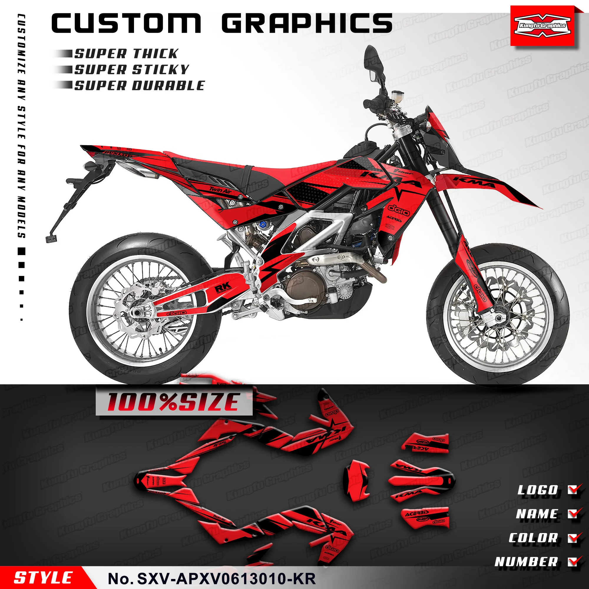 

KUNGFU GRAPHICS Adhesive Sticker Skin Graphics for Aprilia SXV 450 550 2006-2013, SXV-APXV0613010-KR