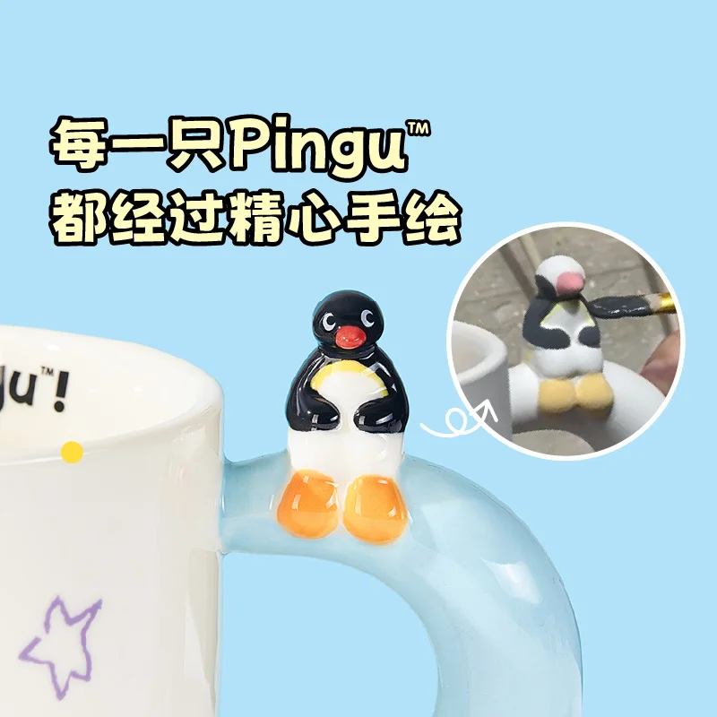 400ml Kawaii Cute Pingu Ceramic Mug With Handle And Cover High Value Cartoon Cup For Coffee Tea Birthday Gifts Household Item