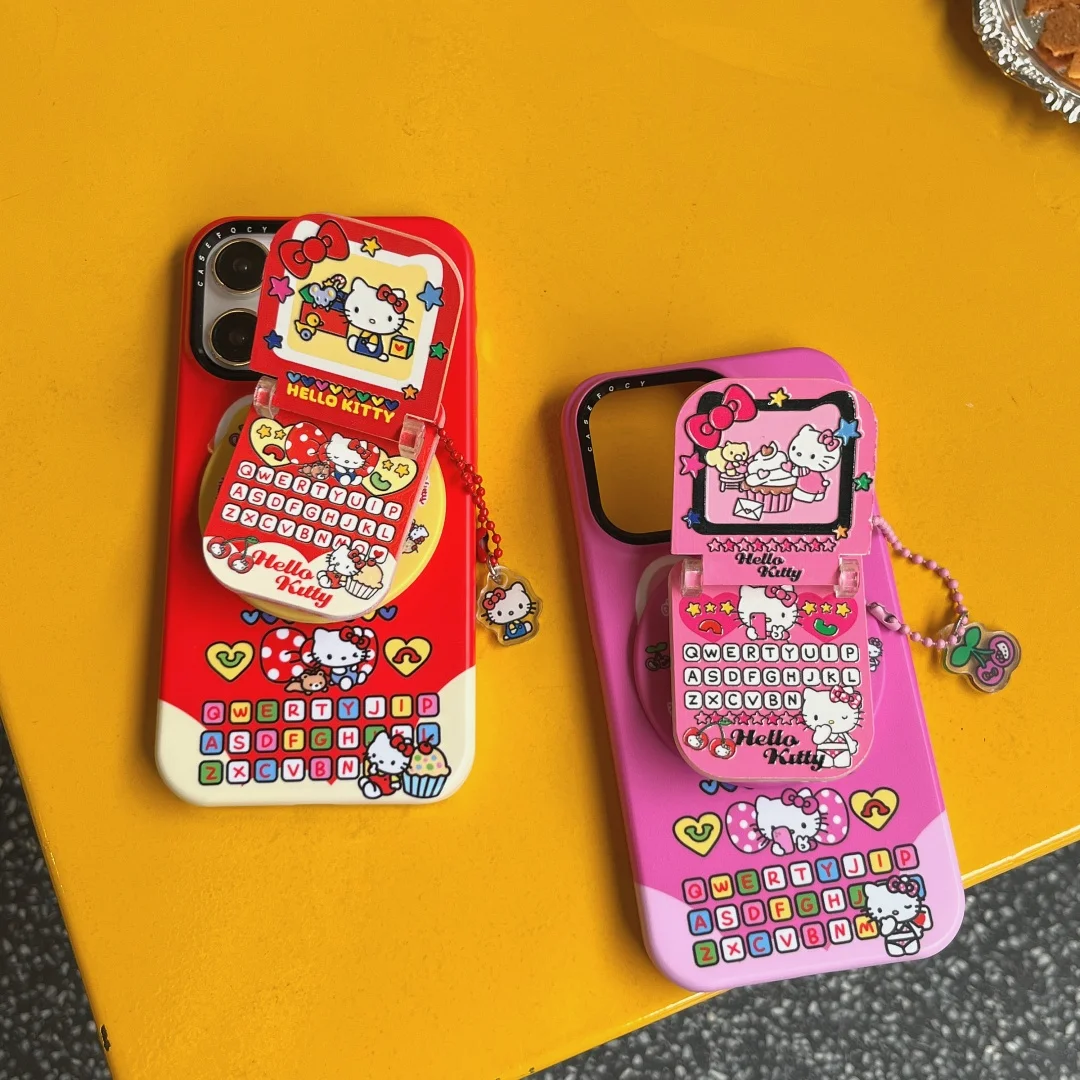 

Hello Kitty mini Flip Telephone Magnetic Holder Magsafe Wireless Charge Phone Case For iPhone 17 16 15 14 Pro Max 16 Pro Cover