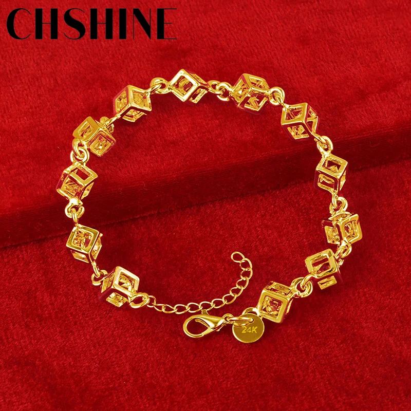 

CHSHINE 925 Sterling Silver 18K Gold Square Zircon Chain Bracelet For Women Wedding Engagement Party Fashion Charm Jewelry