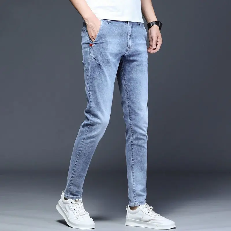 

Slim Fit Men's Summer Thin Nine-Piece Jeans Casual Elastic Long Pants Korean Version Trendy Casual Cotton Stretch Denim Jeans