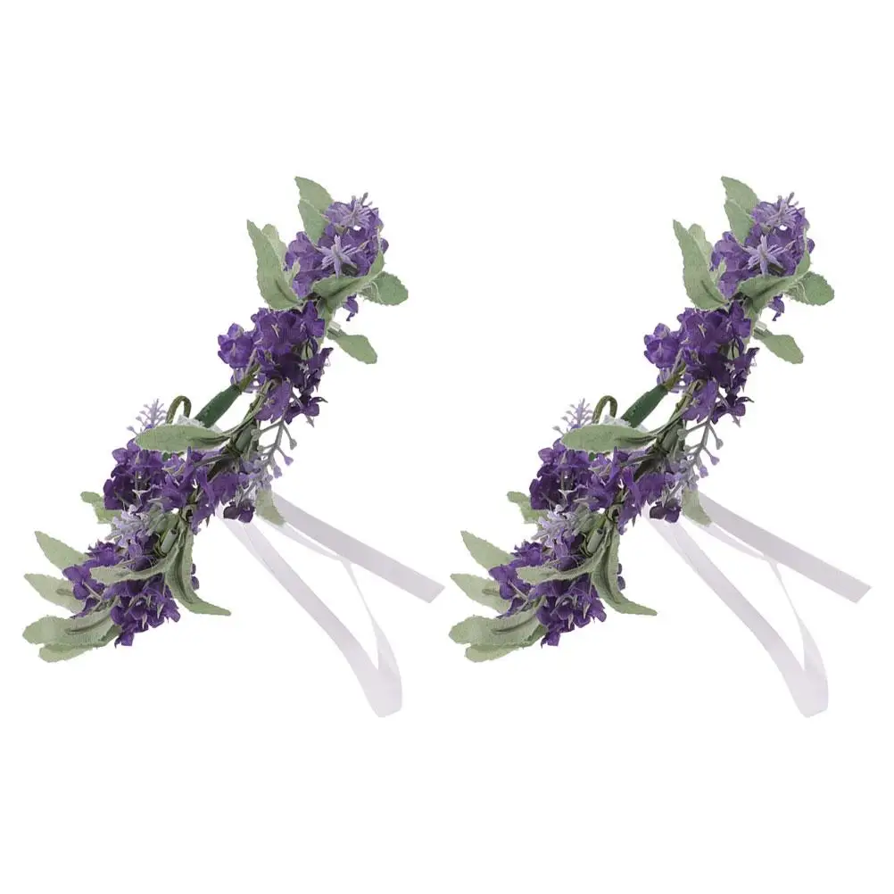 

Lavender Wreath Headbands 2 Pcs Floral Hair Accessories Beach Vacation Garland Headdress Wedding Bridal Seaside Resort Hair Band