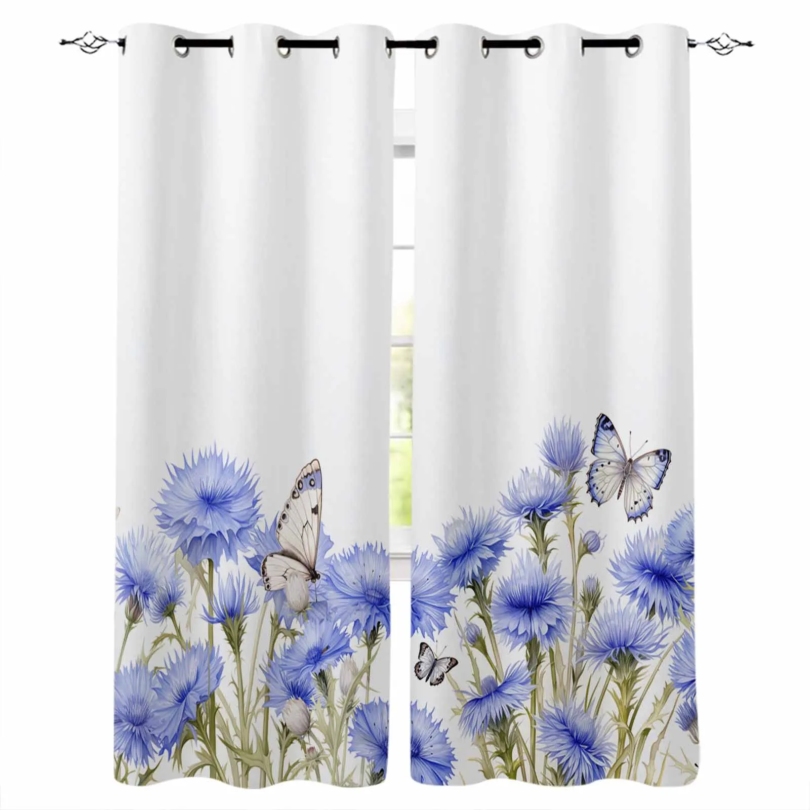 Country Spring Flowers Butterfly Window Curtains for Living Room Kitchen Curtain Bedroom Decorative Window Treatments