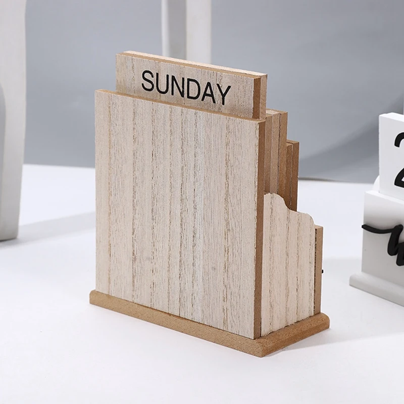 Perpetual Calendar Wooden Vintage Wood Block Calendar For Home Office Desk Decorate Ornaments Week Month Date Display