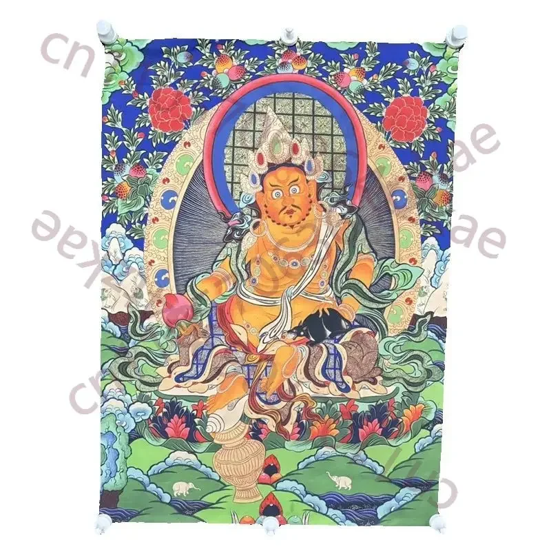 tibetan-buddhism-yellow-jambhala-silk-tangka-fine-art-handmade-old-buddhist-wall-hanging-decorations