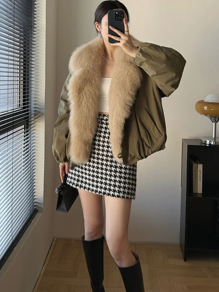 新しいファッション冬暖かい女性ダウンジャケット本物の天然キツネの毛皮の襟ジャケット厚い女性カジュアルアウターパファーパーカーコート