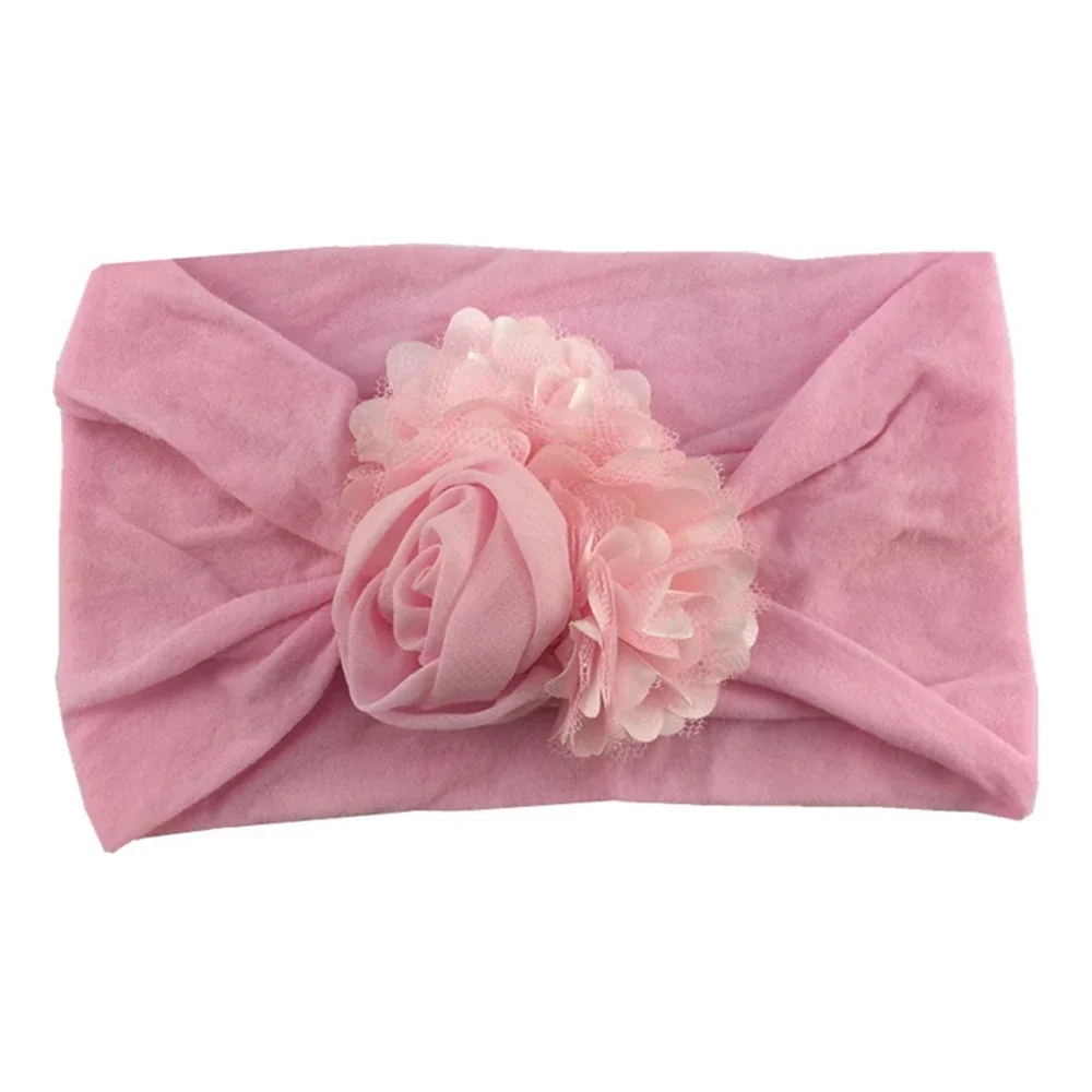 Fashion Baby Girls Chiffon Flower Knit Headband Infant Nylon Wide Hairband Kids Rose Headwear Newborn Birthday Gifts Photo Props