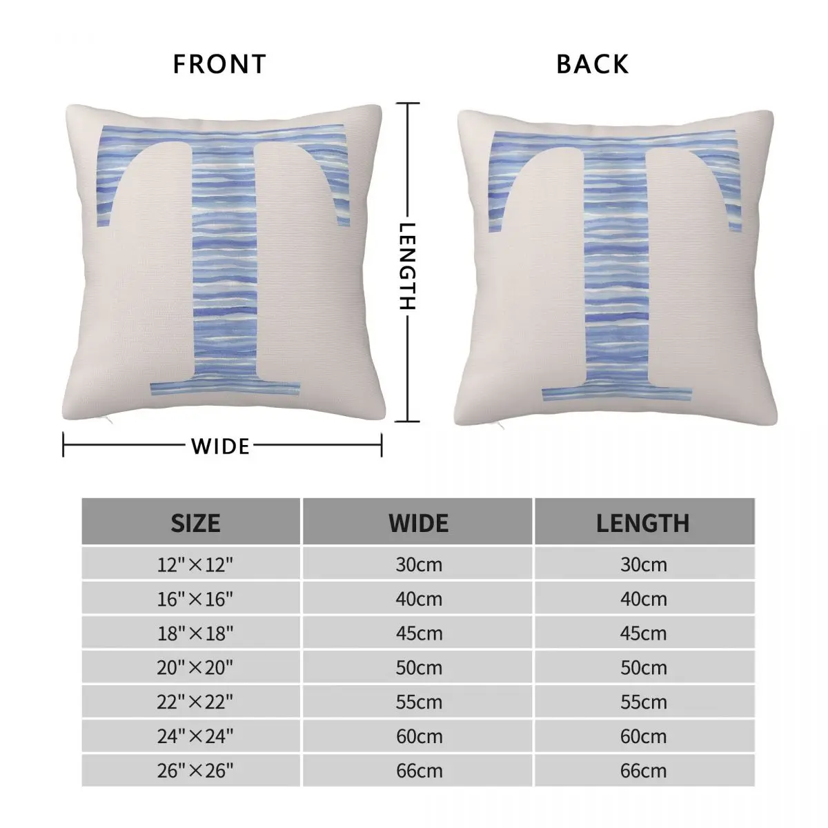 Letter T Blue Stripes Monogram Square Pillowcase Polyester Linen Velvet Printed Decorative Pillow Home Cushion Cover Wholesale