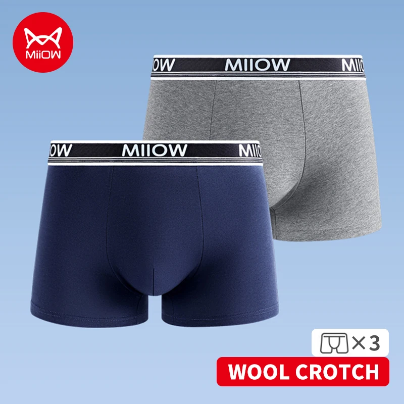 

MiiOW 3 шт. Мужские трусы-боксеры из шелковистого хлопка с антибактериальной шерстяной ластовицей 10А, дышащие мужские трусы-шорты