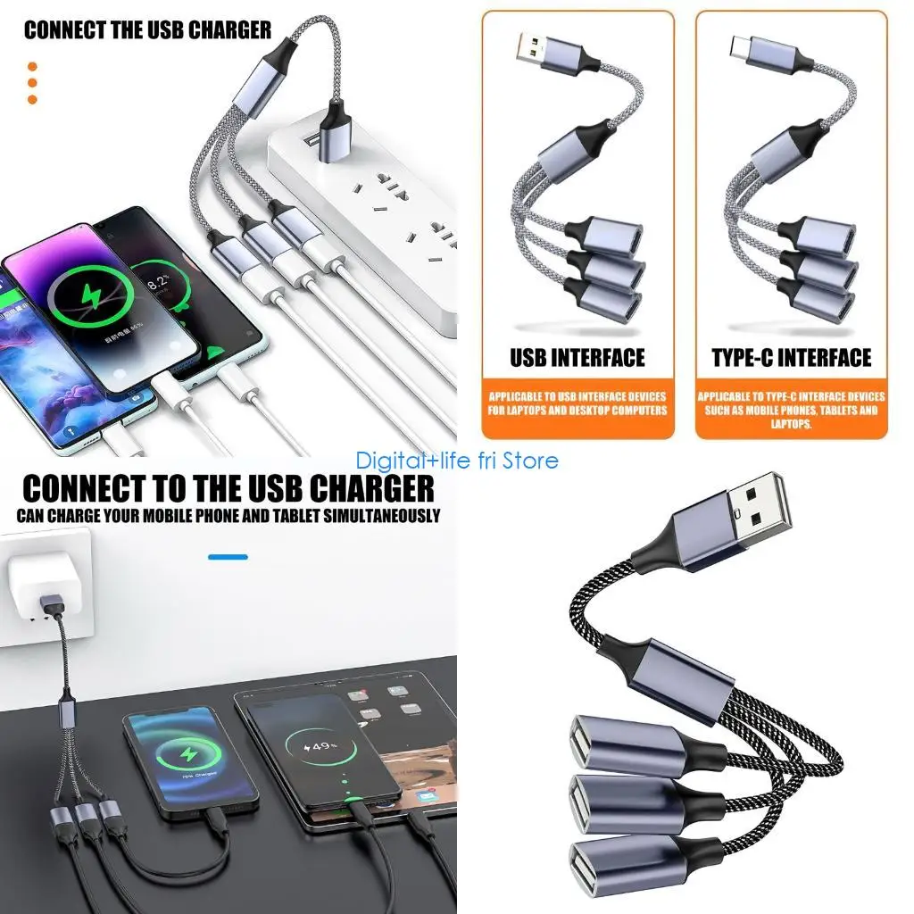 E06D Multiple Device USB 2.0 Adapter Cable 30cm Short Length With A And C Male Connectors
