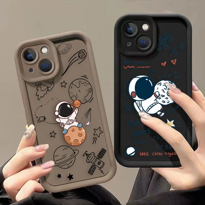 Cute Cartoon Astronaut Space Phone Case For Xiaomi Redmi Note 13 12 12S 11 11T 11S 10 10S 9 9S 9T 8 7 A1 Pro Max Plus 4G 5G Case