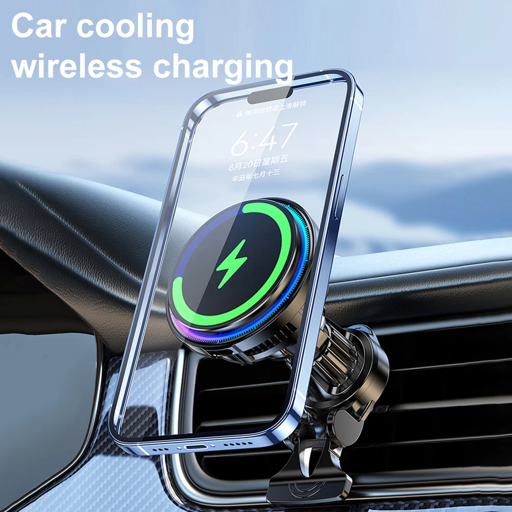 15W 자석 차량용 마운트 충전기 360 °   회전 무선 충전 전화 냉각 차량용 충전기 공기 환기 전화 쿨러 자동차 액세서리