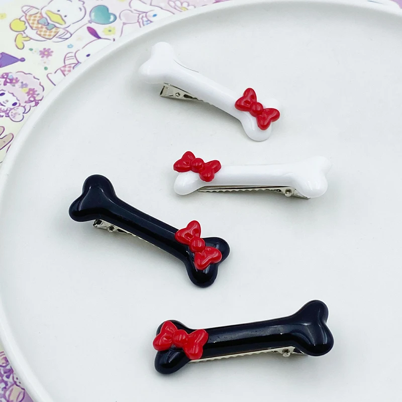 

Red Bow Bone Hair Clips for Kids Sweet Cool Girl Black White Sided Clips Cute Bangs Clips Harajuku Headwear Kids Hair Accessory