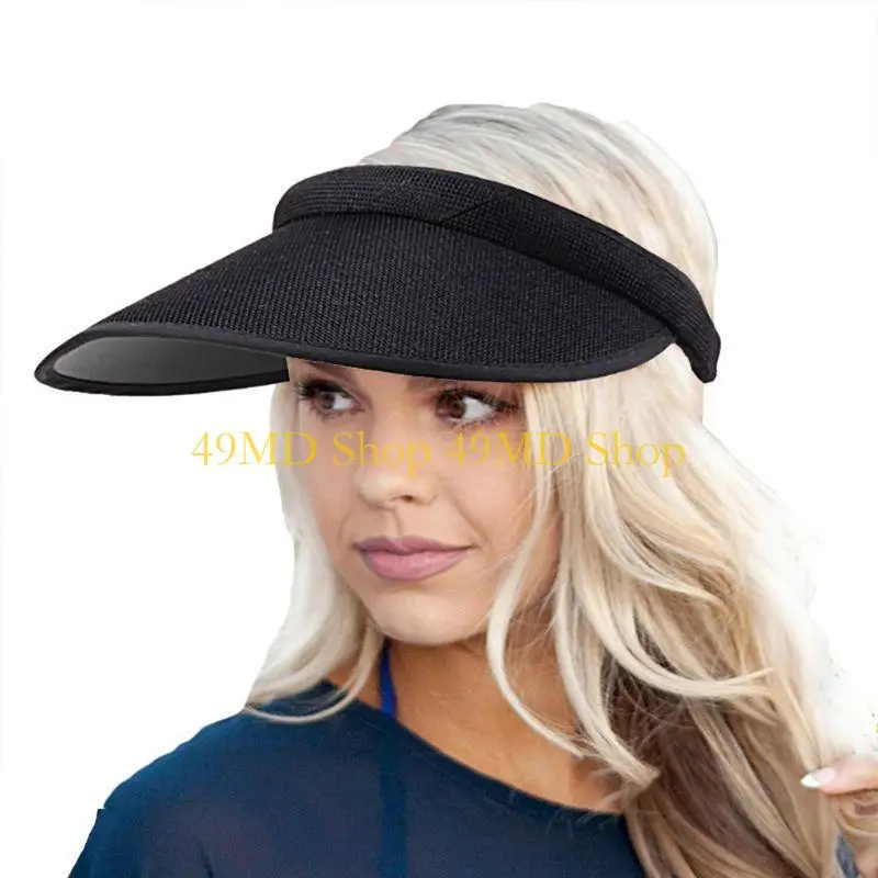 49MD Women Men Unisex Clip-On UV for Protection for Sun Visor Hat Faux Linen Plaid We