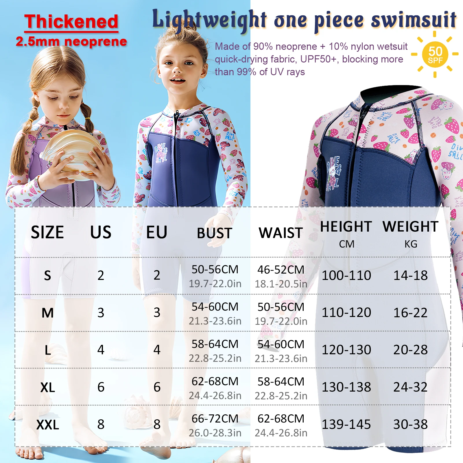 Traje de neopreno 2.5 mm una pieza manga larga para niños - imagen 3
