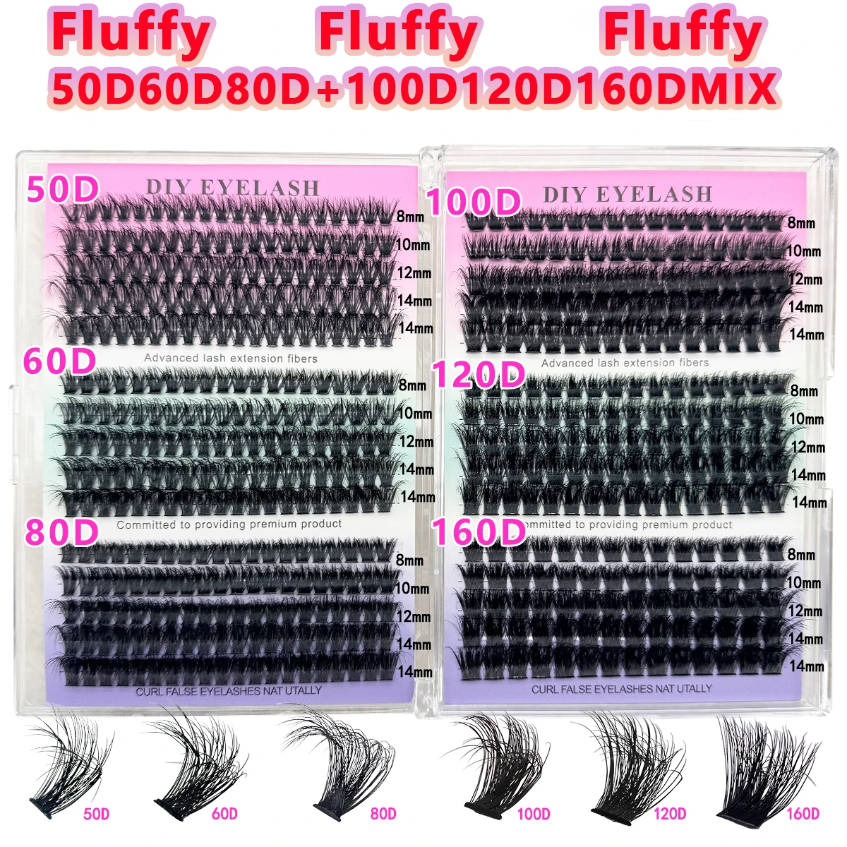 HBZGTLAD 30Row 50D-160D 5D Fluffy Thick Lashes Clusters 8-14mmMix Wispy Individual Lashes Extensions Clusters DIY Makeup False E