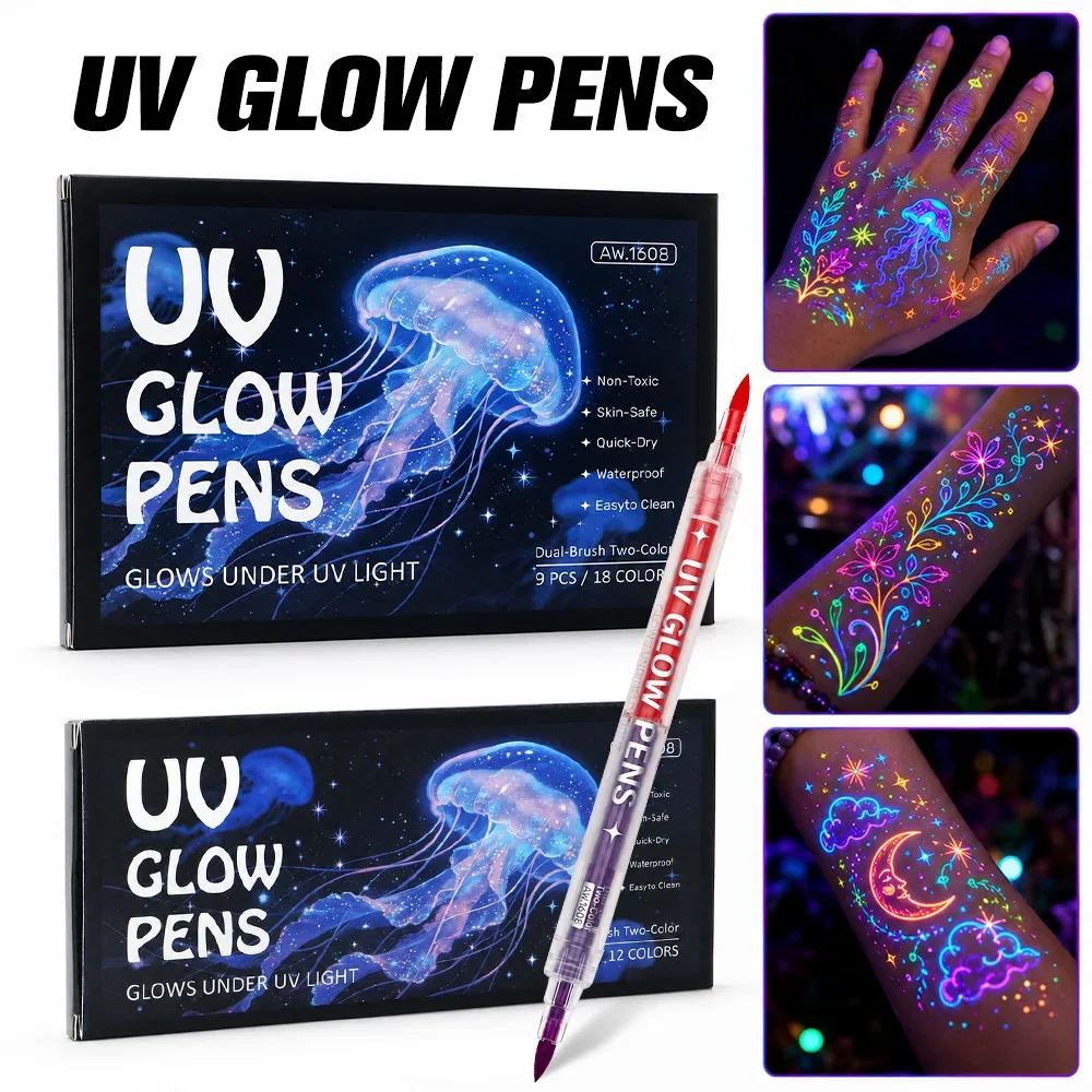 6-9 Pcs Neon UV Fluorescent Acrylic Paint Pens Markers Glow 