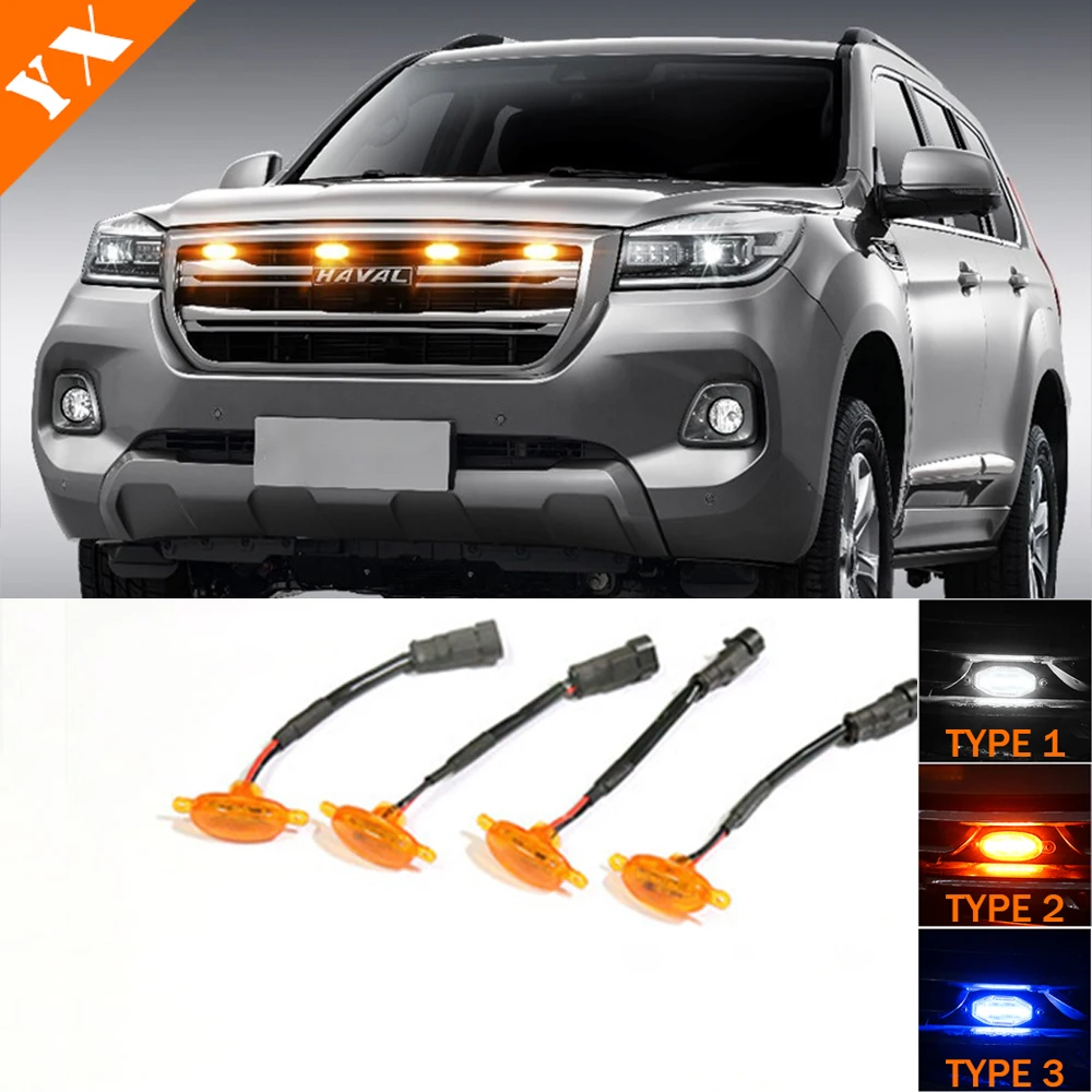 For Great Wall Haval Jolion Accessories 2021-2024 Car Front Center Grille Yellow LED Light Refitting Decor Lamp Night Warning