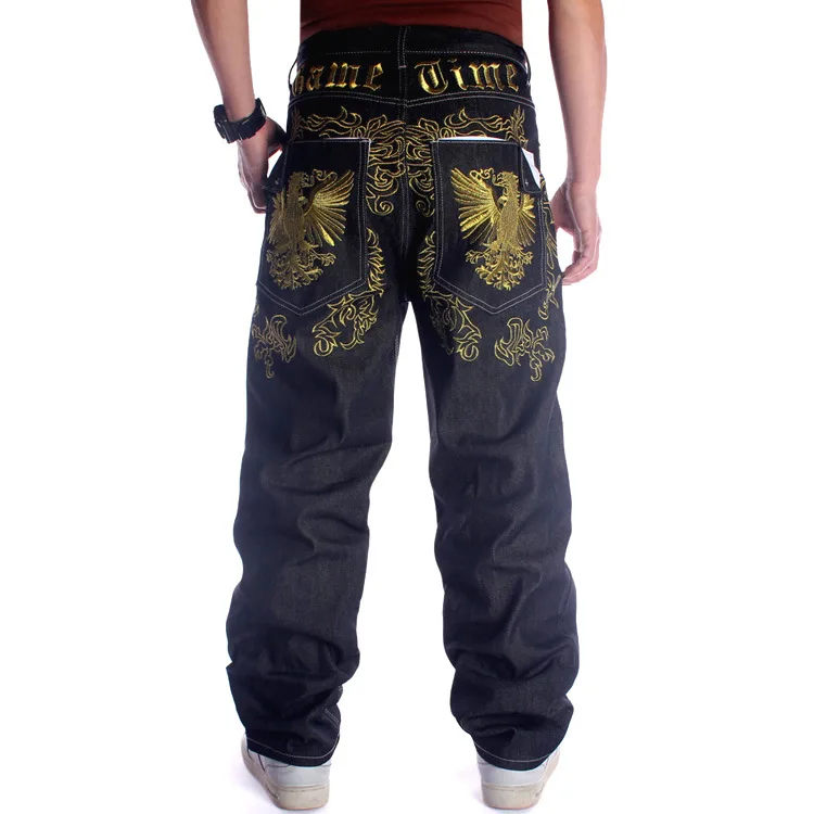 

European and American straight trousers embroidered flower hip-hop HIPHOP skateboard trendy men loose hip-hop jeans