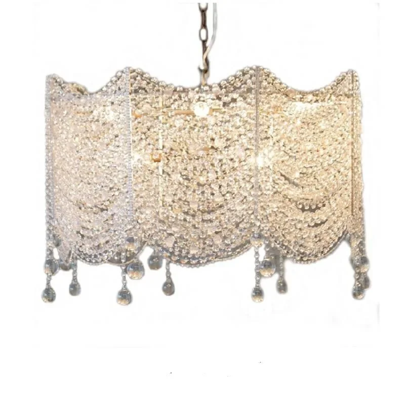 

American rural bead chain light luxury princess bedroom crystal lamp