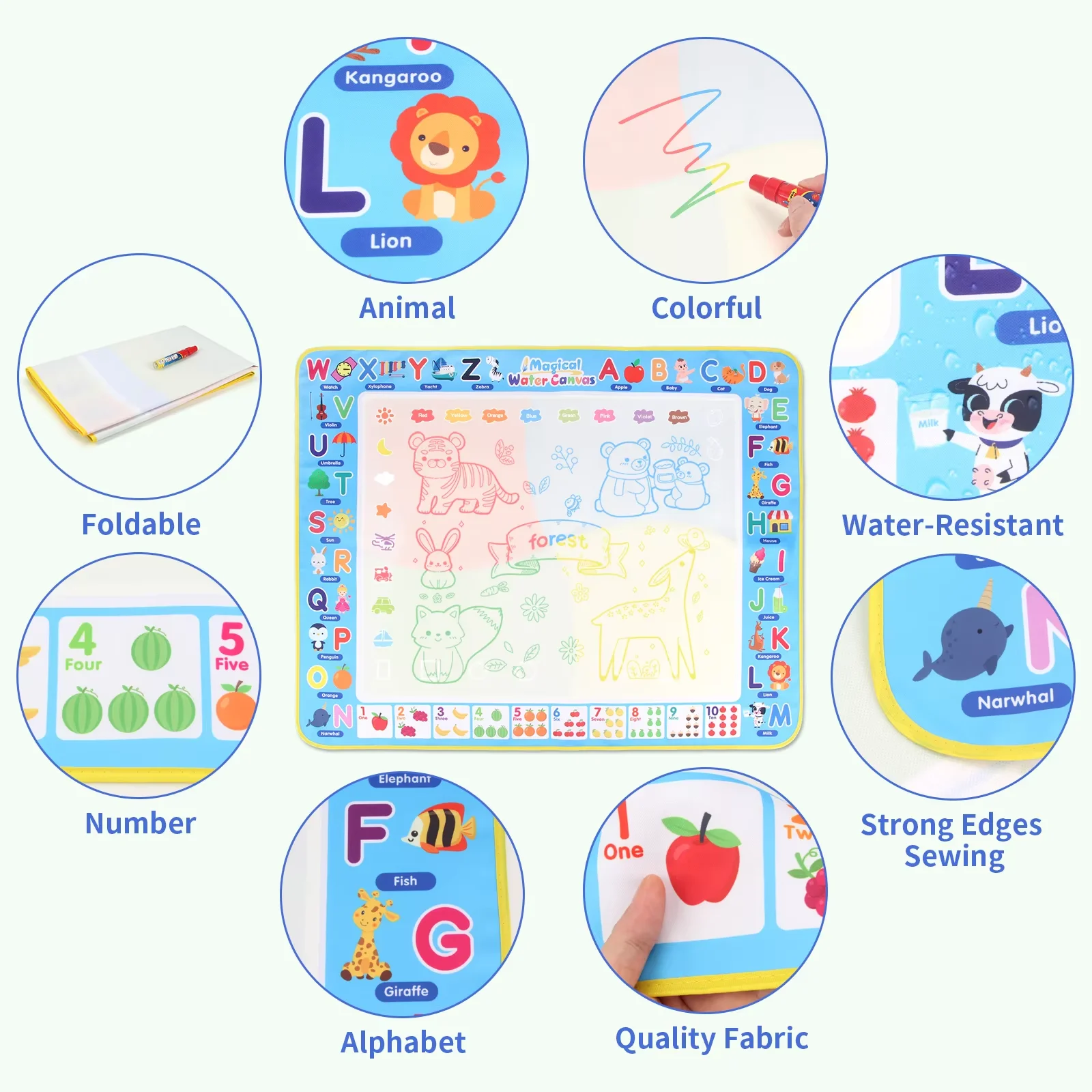 100x80CM Magic Water Drawing Mat Montessori Educational Toys Reusable Magic Pens Coloring Doodle Painting Board for Kids Gifts