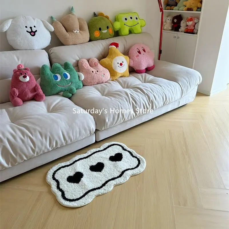 Heart Black & White Rug Door Tuftting Mat Soft Thick Fluffy Tuftted Door Floor Carpet Bathroom Absorbent Toilet Kitchen Rug