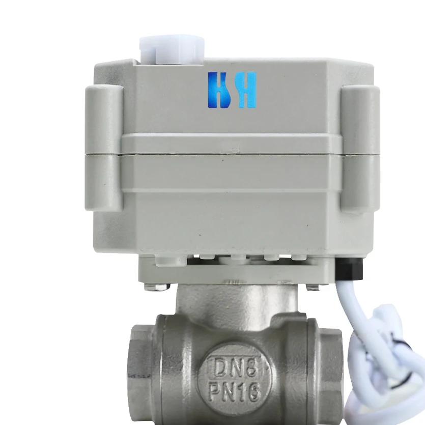 1/4“ Stainless Steel 3 Way T/L-type AC110-230V CR202 Electric Ball Valve 2 Wires Switching Control Valve