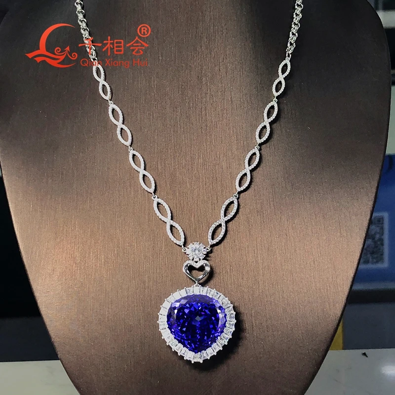 S925 argento moda matrimonio blu tanzanite colore cz o pietra moissanite Titanic cuore dell'oceano amore per sempre collana con ciondolo