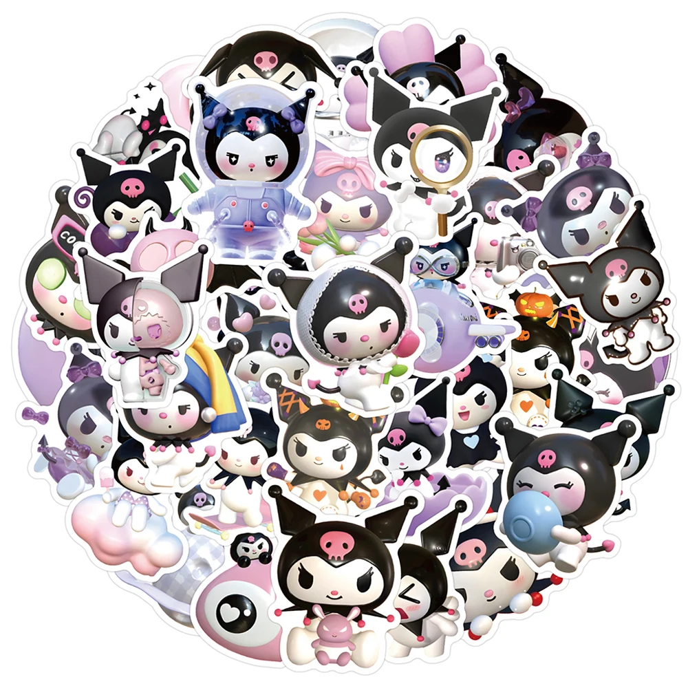 10/30/50PCS Cute 3D Kuromi Anime Stickers DIY Phone Laptop Luggage Skateboard Graffiti Cartoon Decals Fun for Kid Toy Sticker