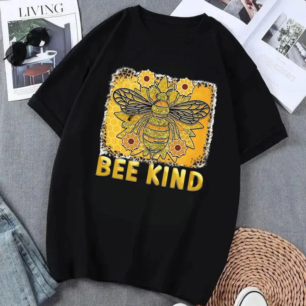 

Bee Kind Women Funny Print T-shirt Summer Short Sleeve Black Colors Tops Tee Girl Y2k Harajuku Clothes
