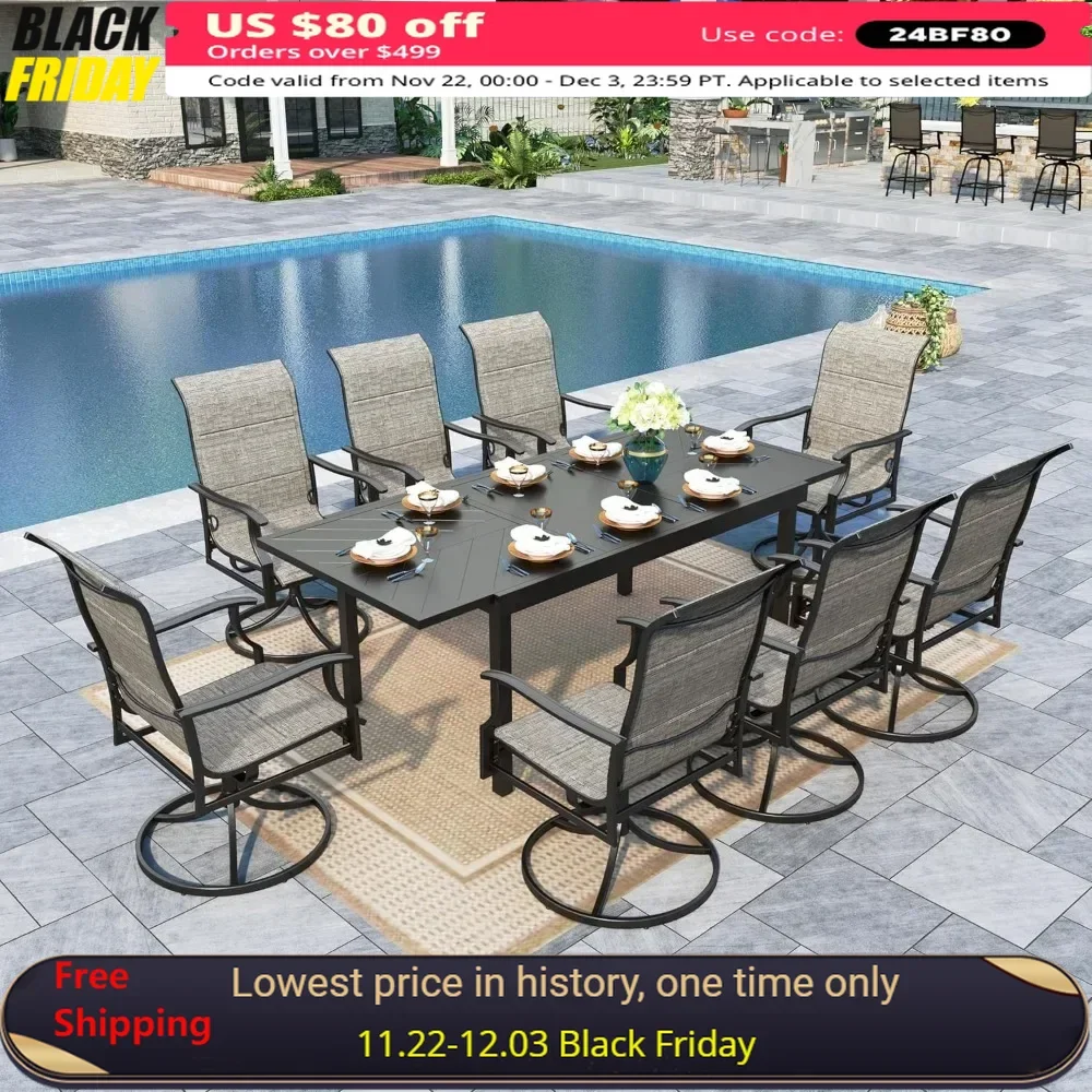 

Patio Furniture Set ,Chairs 8 X Swivel Patio Dining Chairs High Back, Expandable 6-8 Person Table ,9 Pieces Outdoor Dining Sets