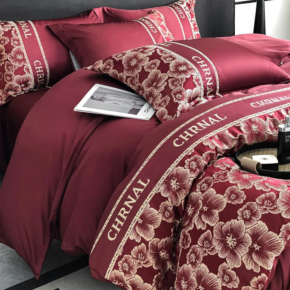 

Golden Jacquard Embroidery Bedding Set Home Textile Queen King Comforter Cover Duvet Cover Set Flat/Fitted Bed Sheet Pillowcases